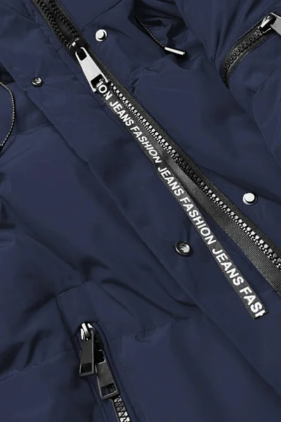 Tmavě modrý dámský dlouhý kabát s kapucí LHD