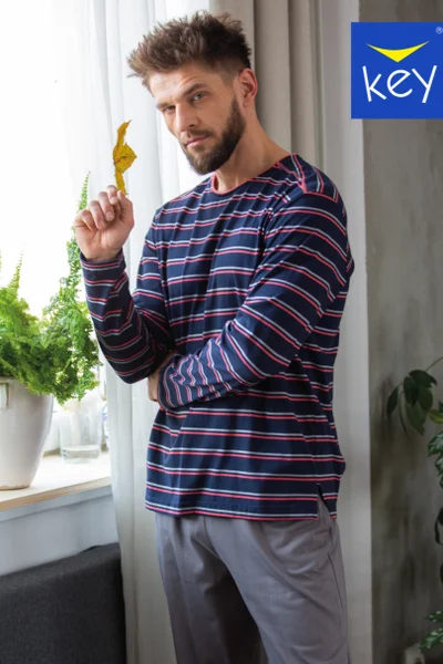 Pánské bavlněné pyžamo s pruhovaným tričkem Key