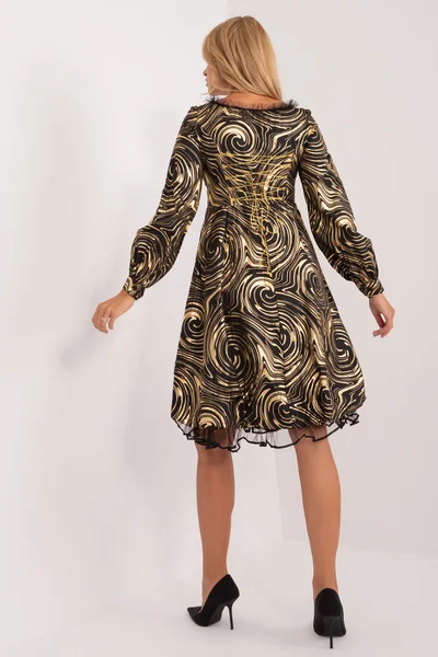 Vzorované dámské šaty s dlouhým rukávem FPrice černo-zlaté