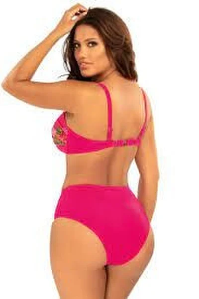 Plus size dámské růžové plavky s exotickým potiskem Self