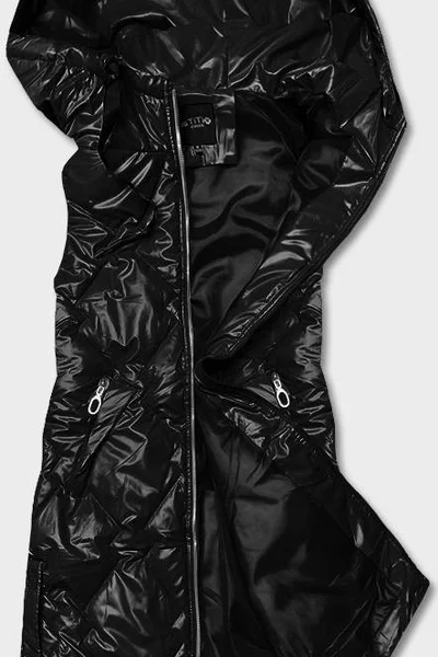 Lesklá dlouhá prošívaná vesta s kapucí Miss TiTi